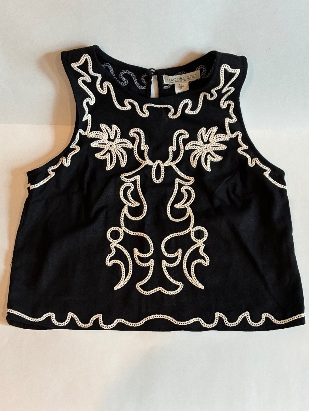 Rachel Zoe | Black Sleeveless | White Embroidery | Size L
